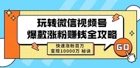 玩转微信视频号爆款涨粉赚钱全攻略，快速涨粉百万变现万元秘诀-猴哥资源站