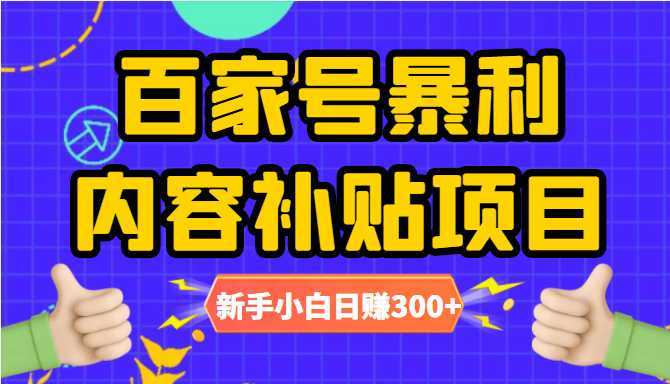 百家号暴利内容补贴项目，图文10元一条，视频30一条，新手小白日赚300+-猴哥资源站