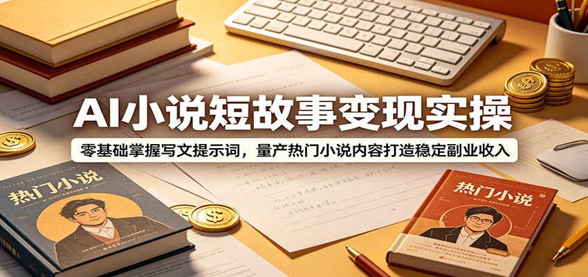 AI小说短故事变现实操：零基础掌握写文提示词，量产热门小说内容打造稳定副业收入-课程网