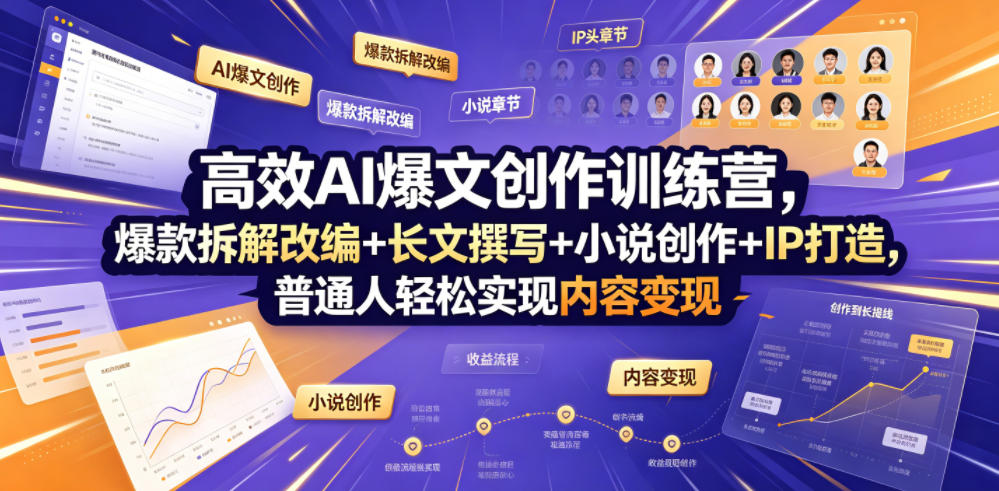 高效AI爆文创作训练营，爆款拆解改编+长文撰写+小说创作+IP打造，普通人轻松实现内容变现-猴哥资源站