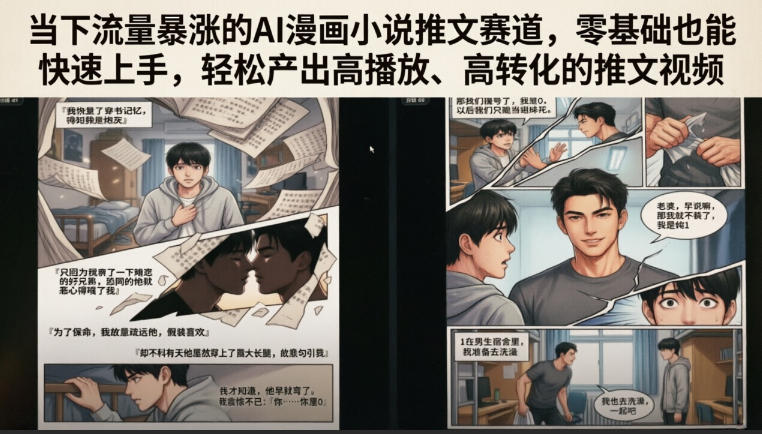 当下流量暴涨的AI漫画小说推文赛道，零基础也能快速上手，轻松产出高播放、高转化的推文视频-猴哥资源站