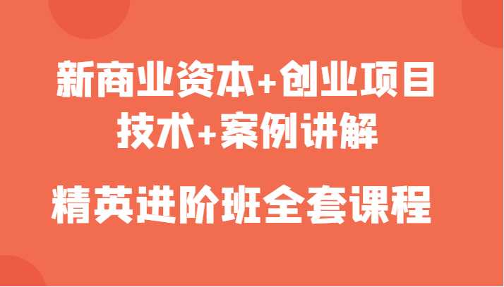 图片[1]-新商业资本+创业项目，技术+案例讲解，精英进阶班全套课程-猴哥资源站