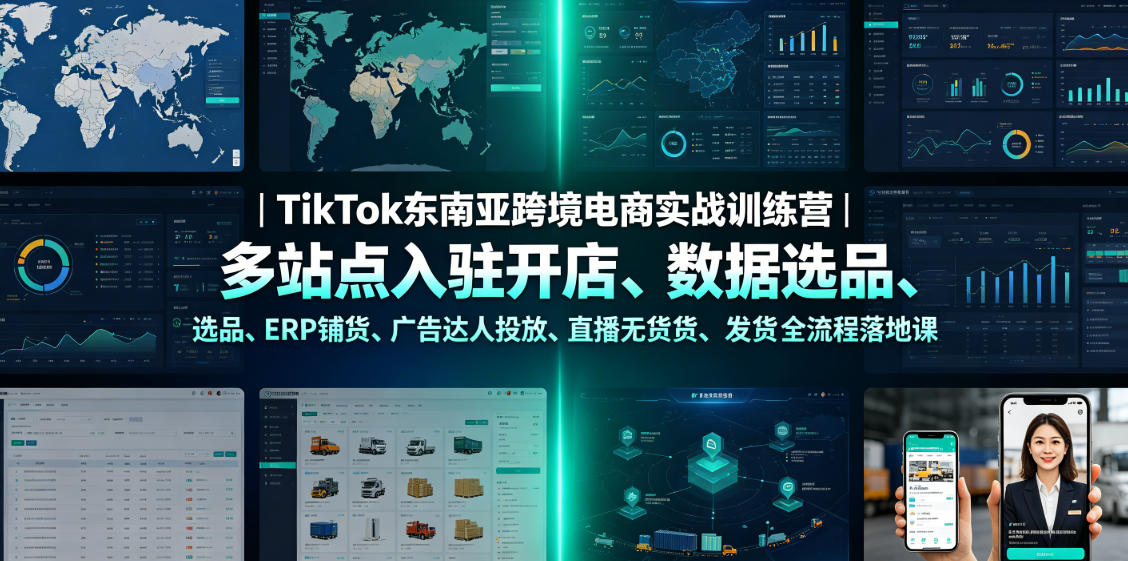 TikTok东南亚跨境电商实战训练营｜多站点入驻、数据选品、ERP铺货、广告投放、无货源直播全落地