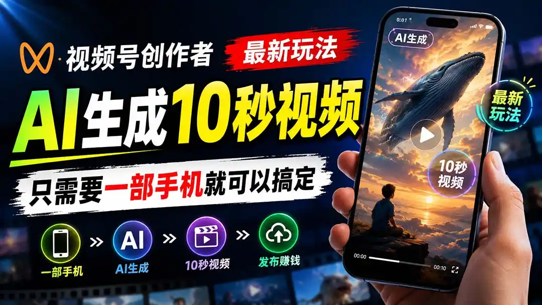 《视频号AI一键出片,10秒短视频轻松赚分成收益》-猴哥资源站