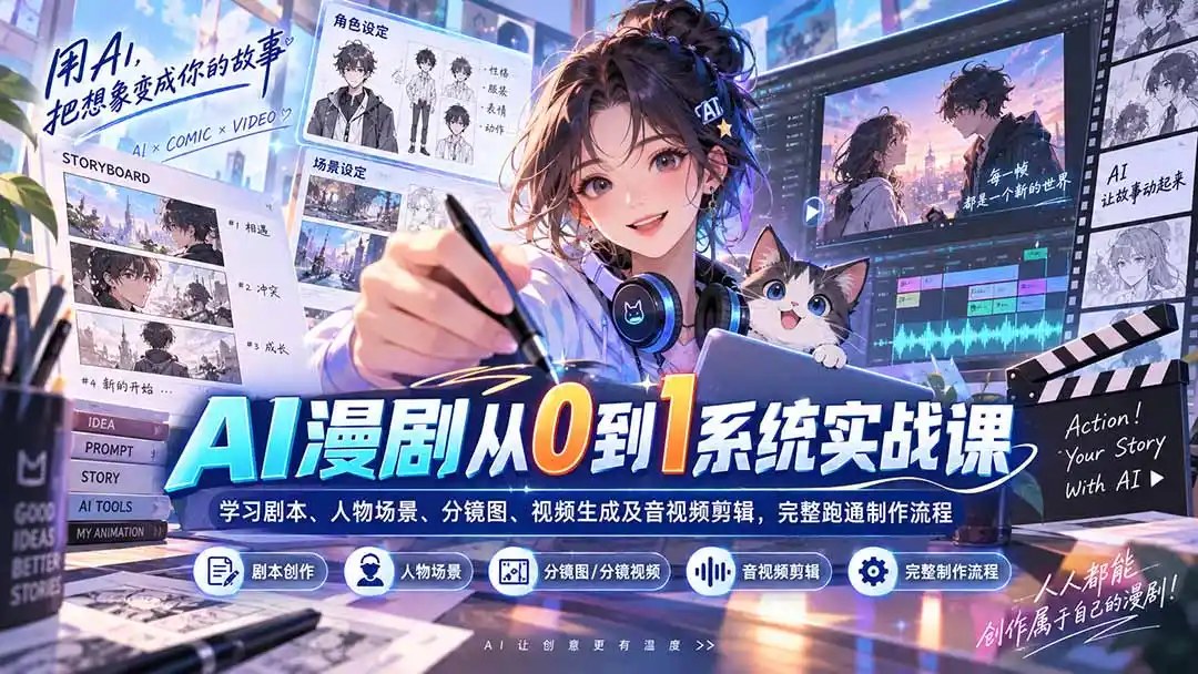 《AI漫剧全流程实操,10节跑通从剧本到成片完整生产线》-猴哥资源站
