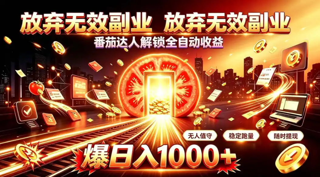 《番茄达人自动挂机,日入1k+零门槛轻资产副业全揭秘》-猴哥资源站