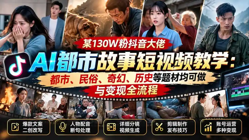 《AI都市故事短视频实战:爆款拆解+AI二创+分镜生成全流程》-猴哥资源站