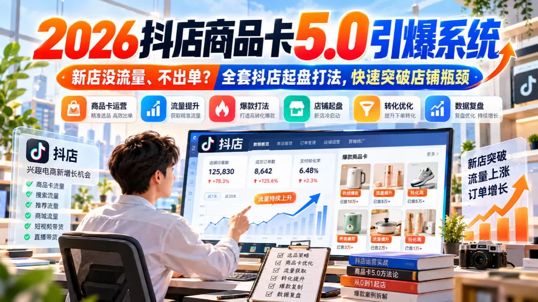 《2026抖店商品卡5.0三阶段起盘,零基础新店快速破零稳定出单》-猴哥资源站