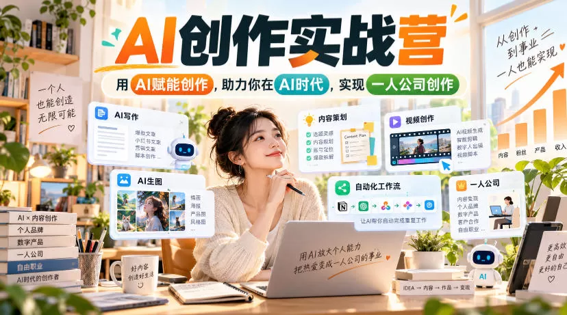 《AI创作实战营:一人公司内容全流程,零基础打造个人IP变现体系》-猴哥资源站