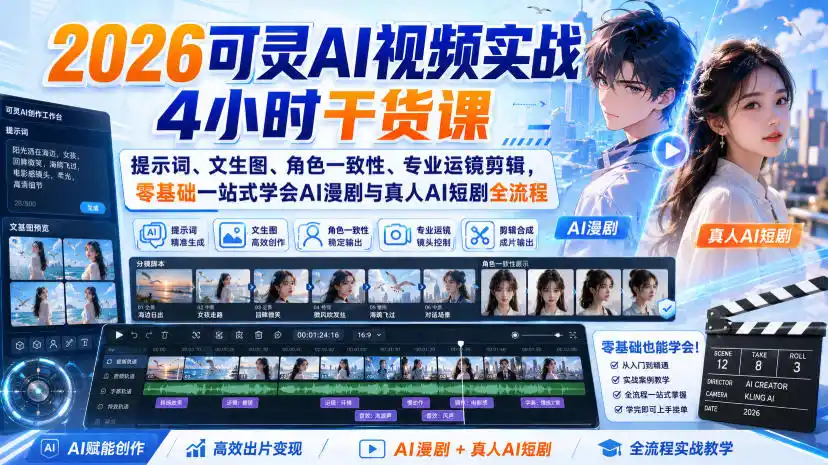 《可灵AI视频实战4小时,零基础做出AI漫剧与真人短剧全流程》-猴哥资源站