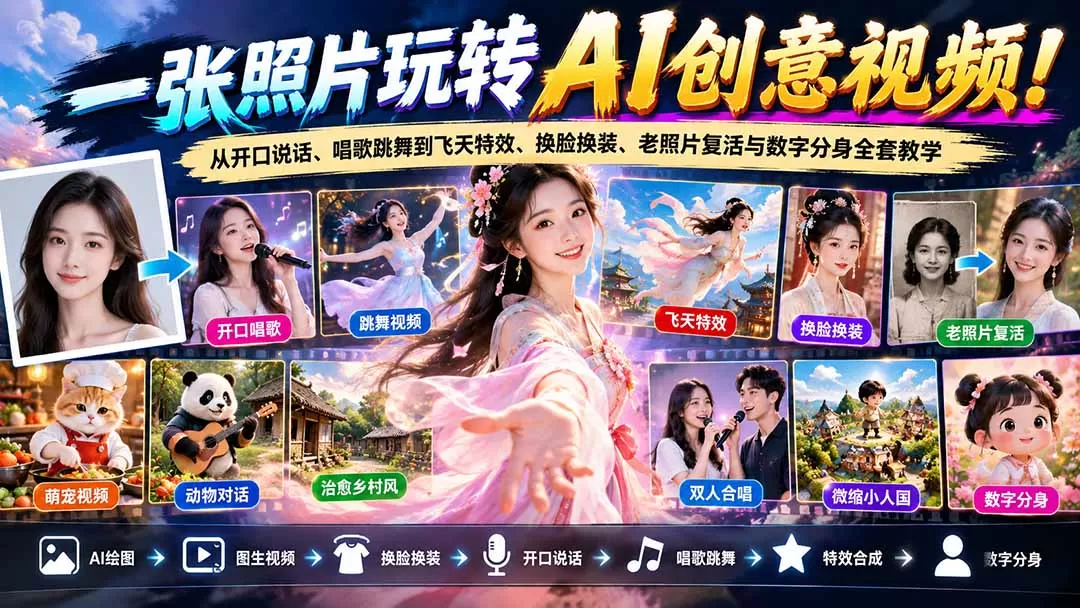 《零基础AI视频实战:50节实操解锁照片唱歌跳舞与爆款特效》-猴哥资源站