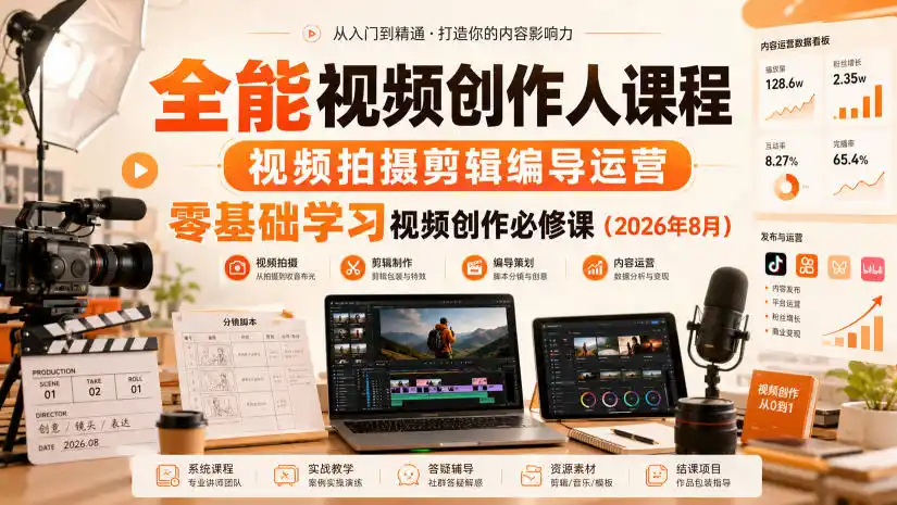 《零基础变身全能视频创作人,拍摄剪辑运营一站式实战攻略》-猴哥资源站