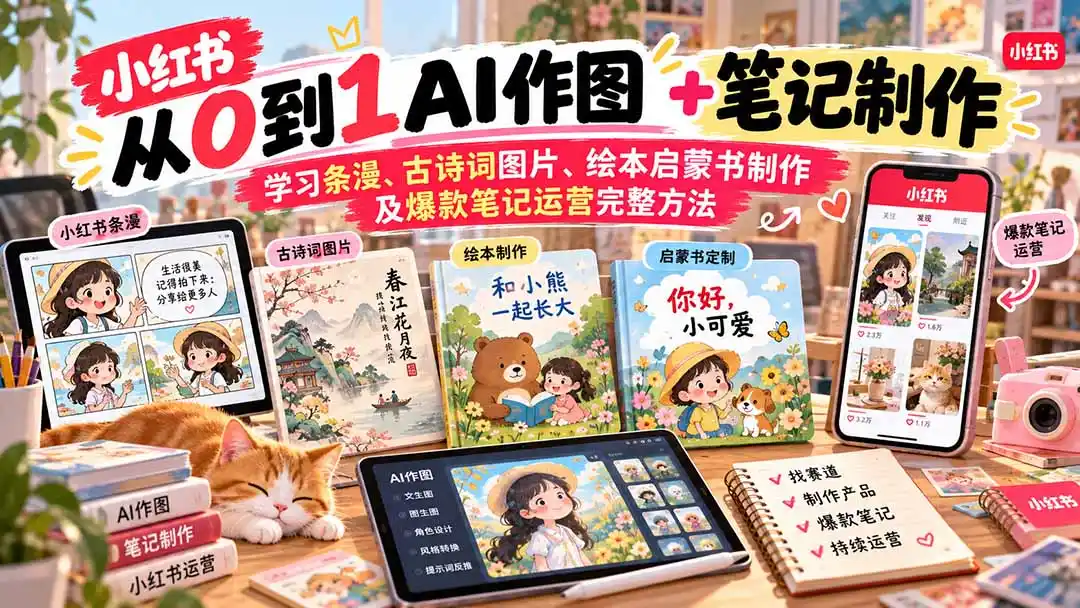 《小红书AI作图+笔记制作,零基础也能快速起号变现》-猴哥资源站