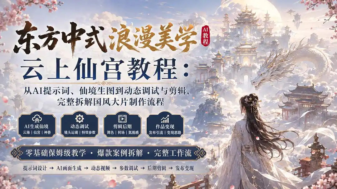《AI国风仙宫视频实战教程:零基础打造百万播放爆款,全套变现攻略》-猴哥资源站