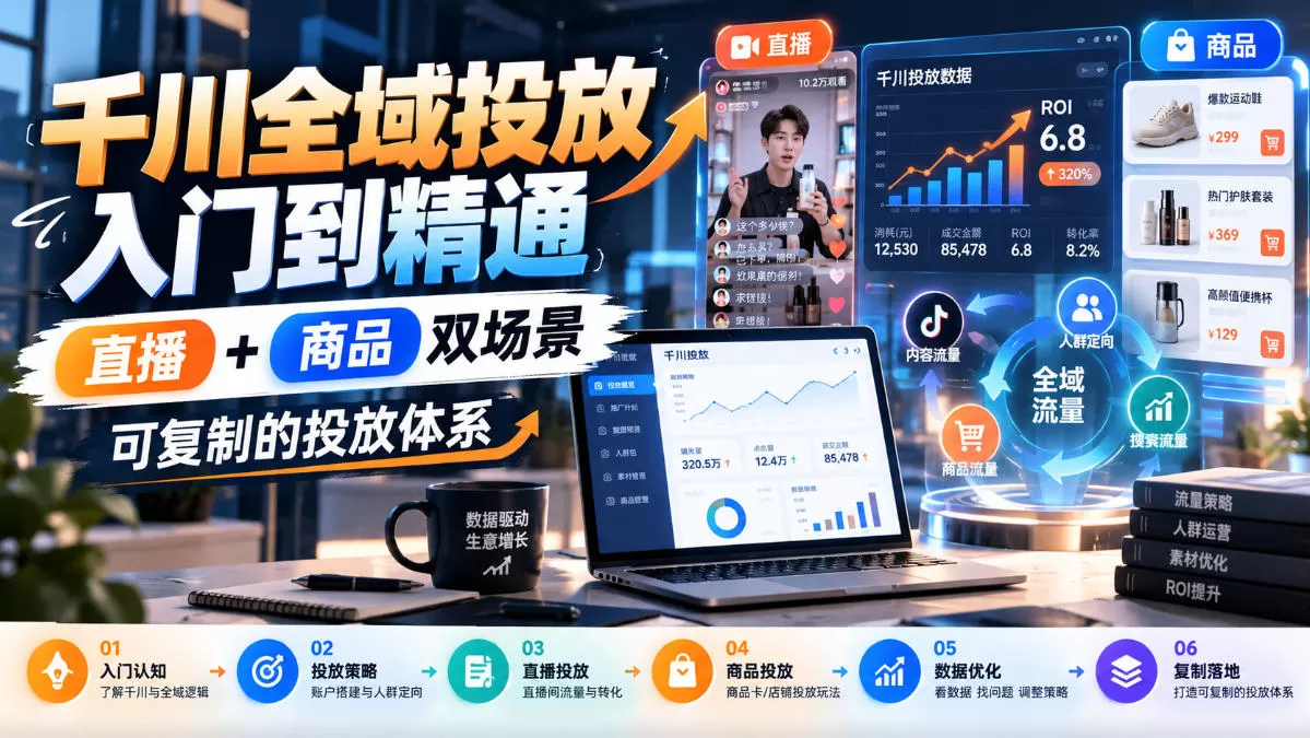 《千川全域投放实战:直播+商品双场景,搭建可复制投放体系》-猴哥资源站