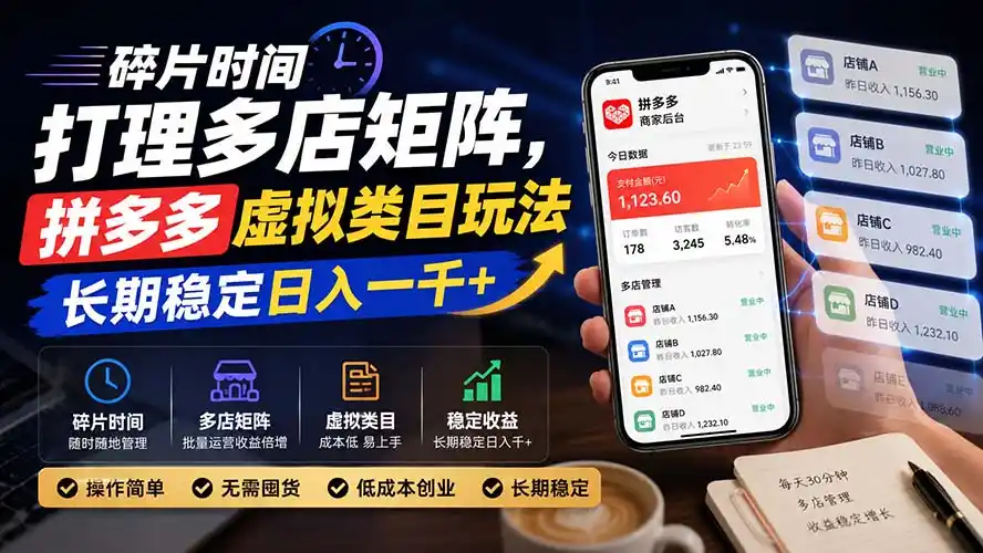 《拼多多虚拟类目自动化店铺,单日稳定300-1000元全套实操攻略》-猴哥资源站