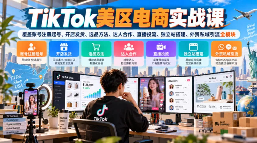 《TikTok美区电商全链路实操,从0起号到多路径跨境变现》-猴哥资源站