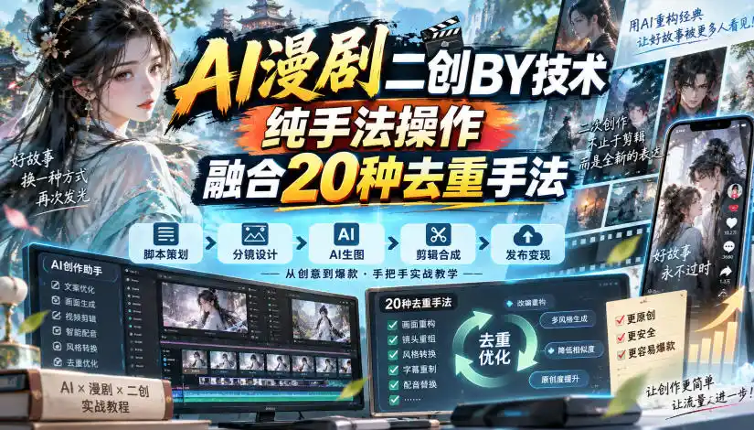 《AI漫剧二创搬运全攻略,20种去重手法纯手法实操》-猴哥资源站