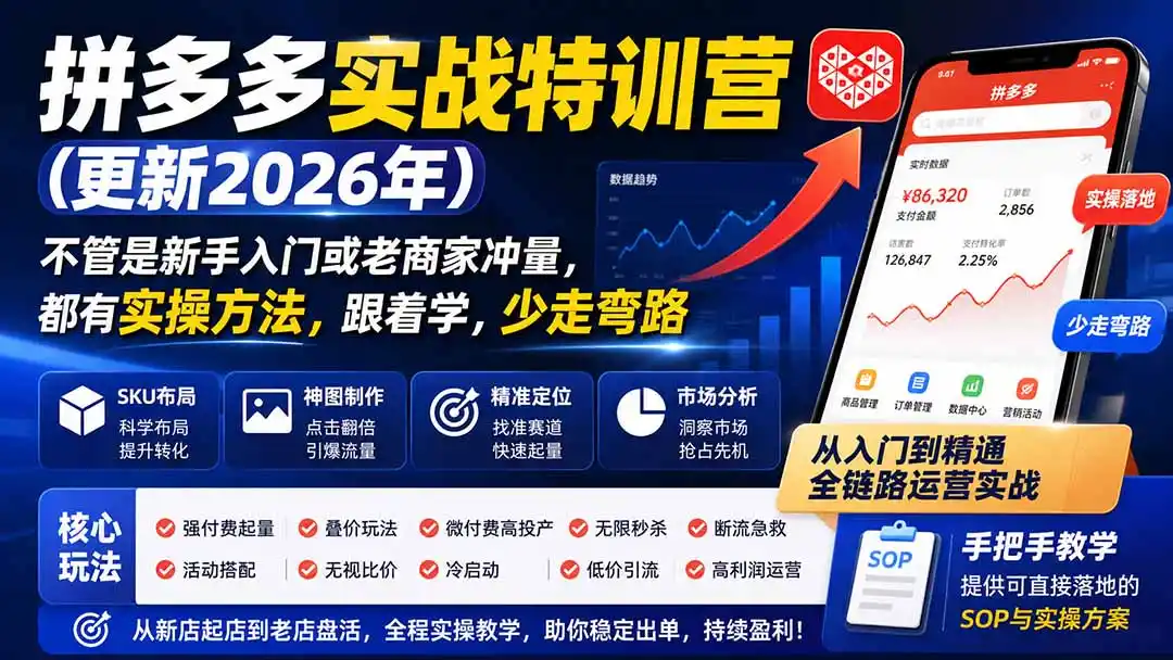 《拼多多全链路实战:强付费+微付费+叠价秒杀,从起店到高利润》-猴哥资源站