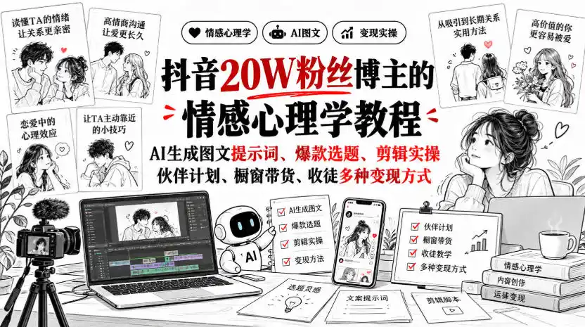 《AI做情感心理学短视频,零基础日更爆款,多路变现》-猴哥资源站