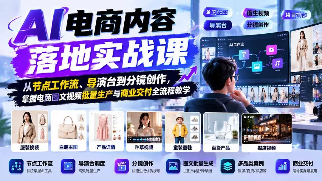 《AI电商内容全自动实战:批量出图出片,零基础也能接单变现》-猴哥资源站