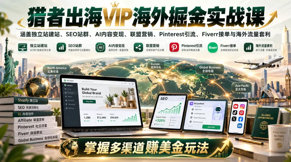 《23大海外掘金项目实操,独立站SEO联盟营销AI变现全拆解》-猴哥资源站