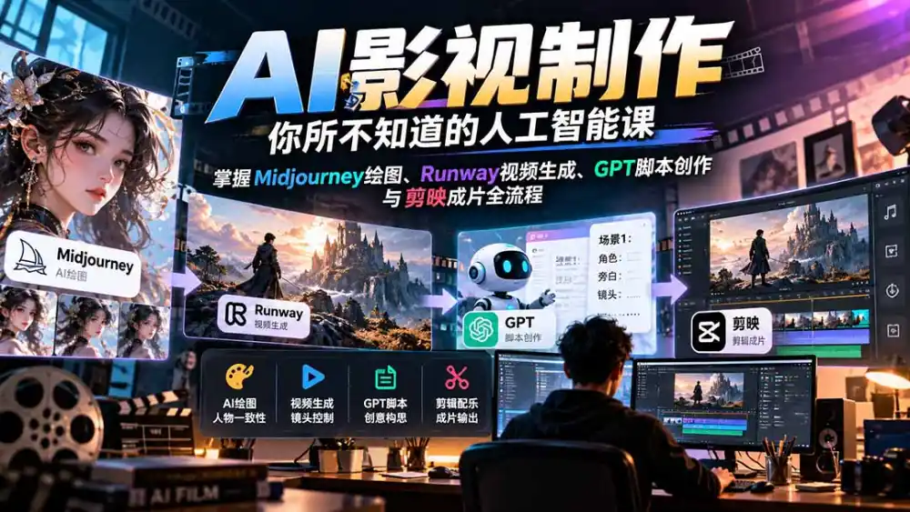 《零基础AI影视实战:从绘图到成片,20节全流程落地攻略》-猴哥资源站