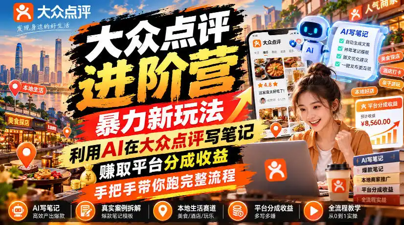 《大众点评AI笔记新玩法,零基础多号矩阵放大稳定变现》-猴哥资源站