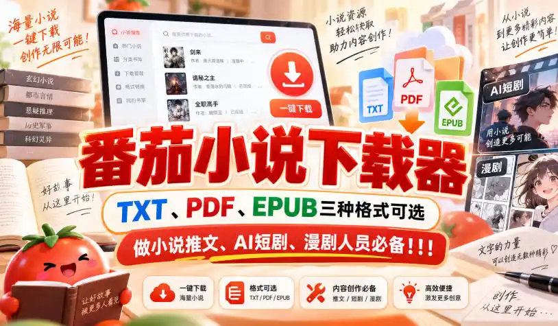 《番茄小说下载器:一键导出TXT/PDF/EPUB,做推文短剧漫剧必备神器》-猴哥资源站