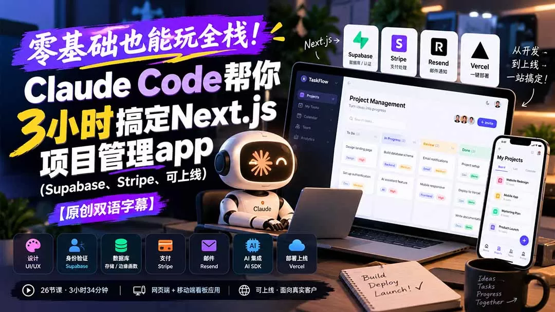 《Claude Code全栈实战:从0到1构建可上线的项目管理应用》-猴哥资源站
