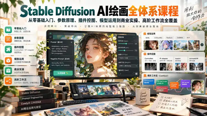 《SD AI绘画全体系实操,零基础到商用接单全覆盖》-猴哥资源站