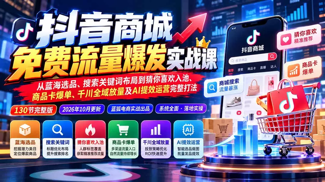 《抖音商城130节全链路实操:商品卡+千川+AI提效,新手也能起店》-猴哥资源站