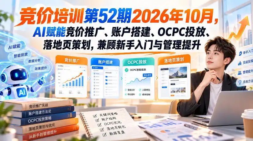 《AI竞价推广全栈实战:从账户搭建到OCPC控本,副业接单全攻略》-猴哥资源站