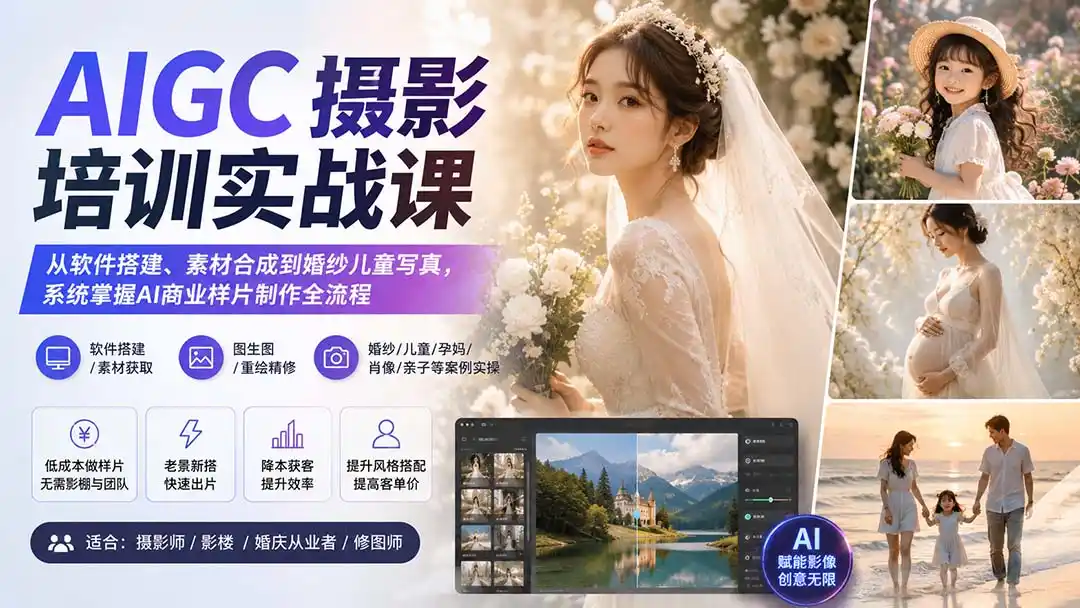《AI摄影实战全攻略:零影棚低成本,批量产出商业级样片》-猴哥资源站