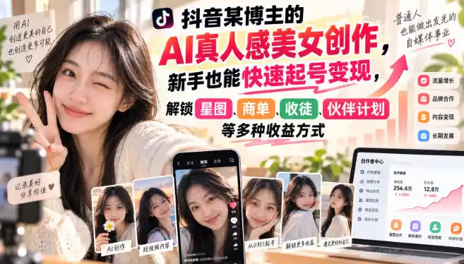 《AI真人感美女短视频,零基础起号+星图商单收徒全变现》-猴哥资源站