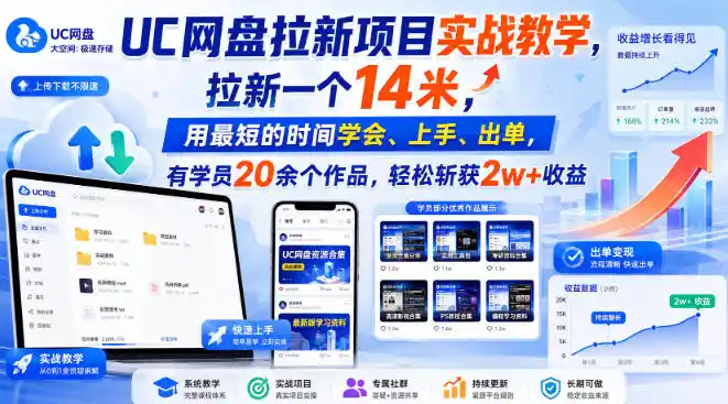 《UC网盘拉新实战,4天速成上手,单次拉新14米轻松变现》-猴哥资源站