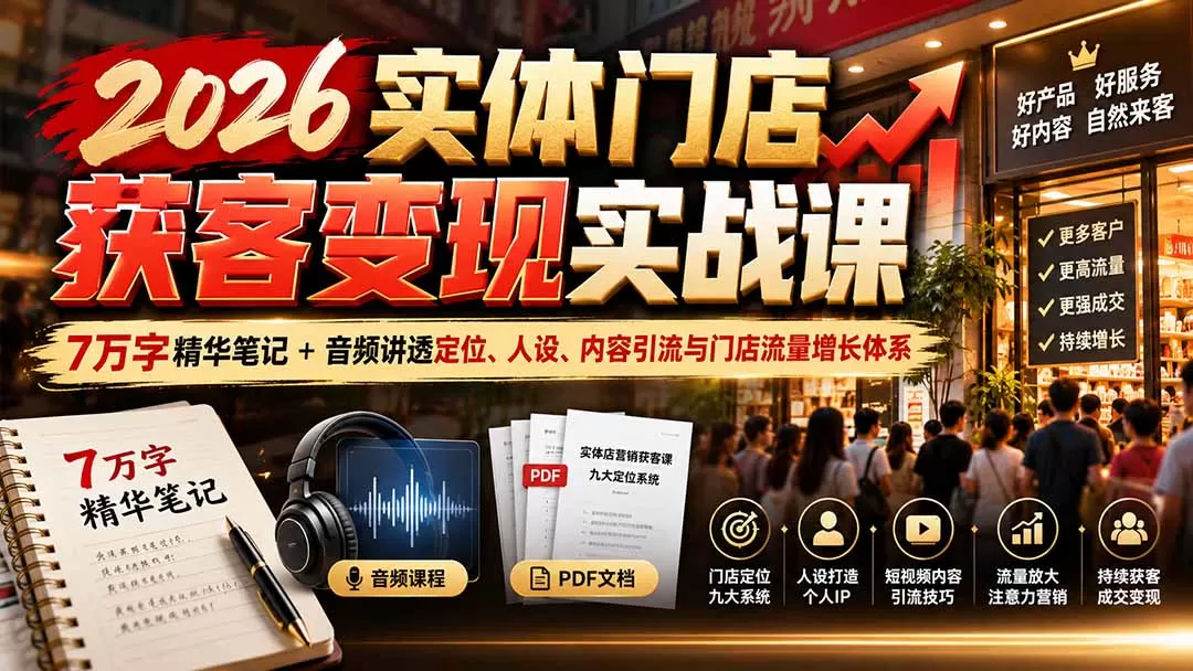 《实体店获客实战体系,九大定位+短视频引流,主动获客不再等客上门》-猴哥资源站
