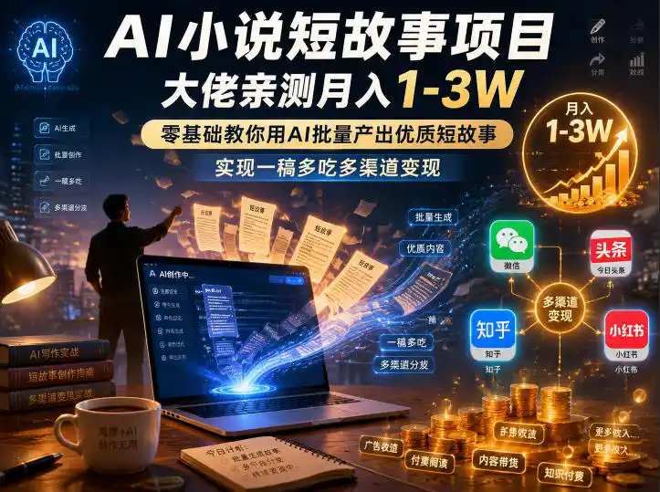 《AI短故事批量产出攻略,零基础一稿多吃月入1-3W》-猴哥资源站
