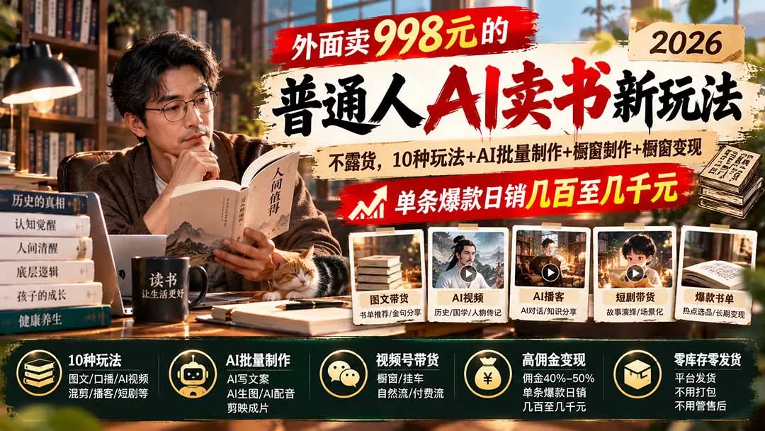 《AI全自动做视频号书单号,零基础日更10条带货赚佣金》-猴哥资源站
