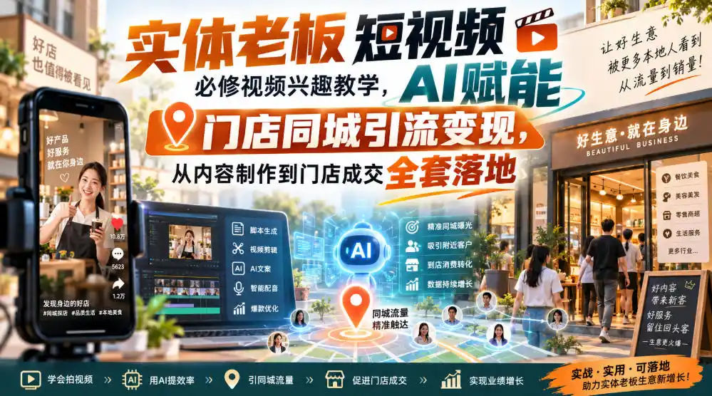 《AI赋能实体门店同城引流,短视频+直播打爆客流,老板零基础也能全自动获客》-猴哥资源站