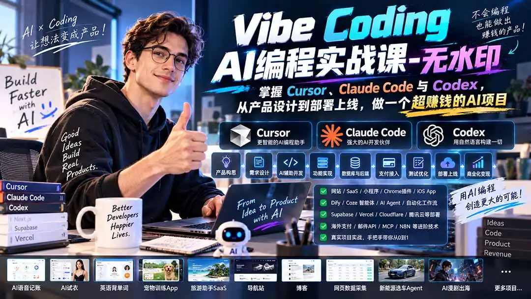 《零基础用AI编程做产品,从开发到变现全流程拆解》-猴哥资源站
