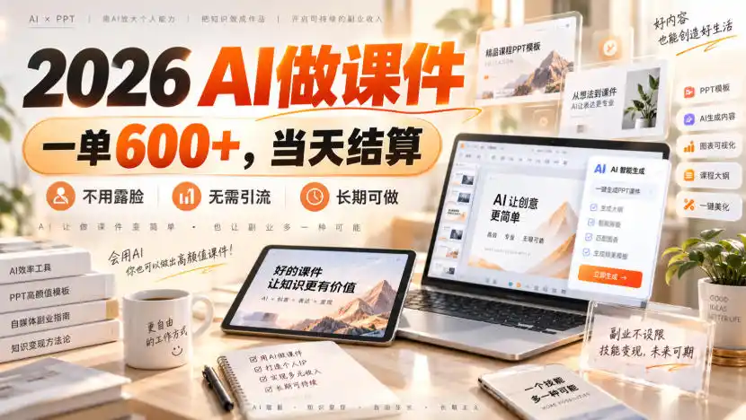 《AI代做课件一单600+,当天结算不露脸,长期稳定变现全攻略》-猴哥资源站