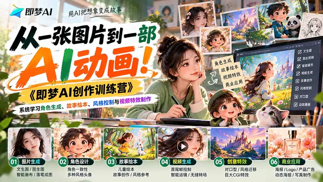《即梦AI全栈实战:47节打通AI绘图到视频广告变现》-猴哥资源站