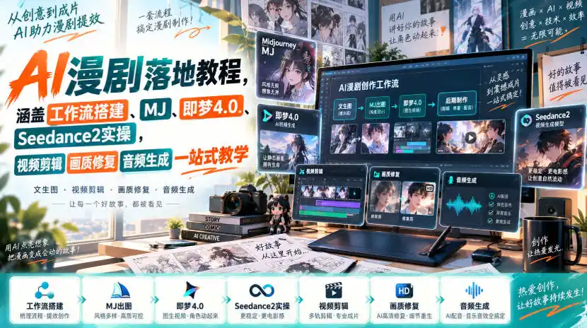 《零基础AI漫剧全流程实操,免费用MJ+即梦4.0批量出片》-猴哥资源站
