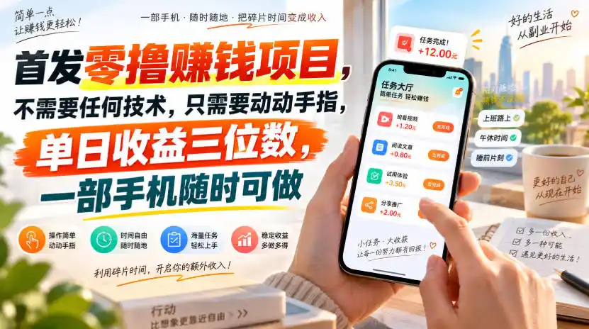 《零撸赚钱新玩法,动动手指日入三位数,手机随时可做》-猴哥资源站