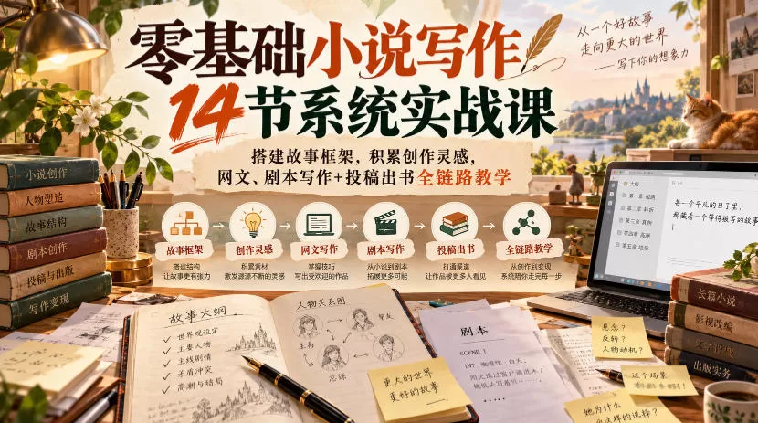 《零基础小说写作变现14节实战课,从框架搭建到投稿出书全链路》-猴哥资源站