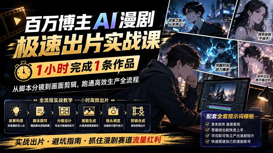 《AI漫剧全流程实操,零基础一小时产出爆款短剧的完整攻略》-猴哥资源站