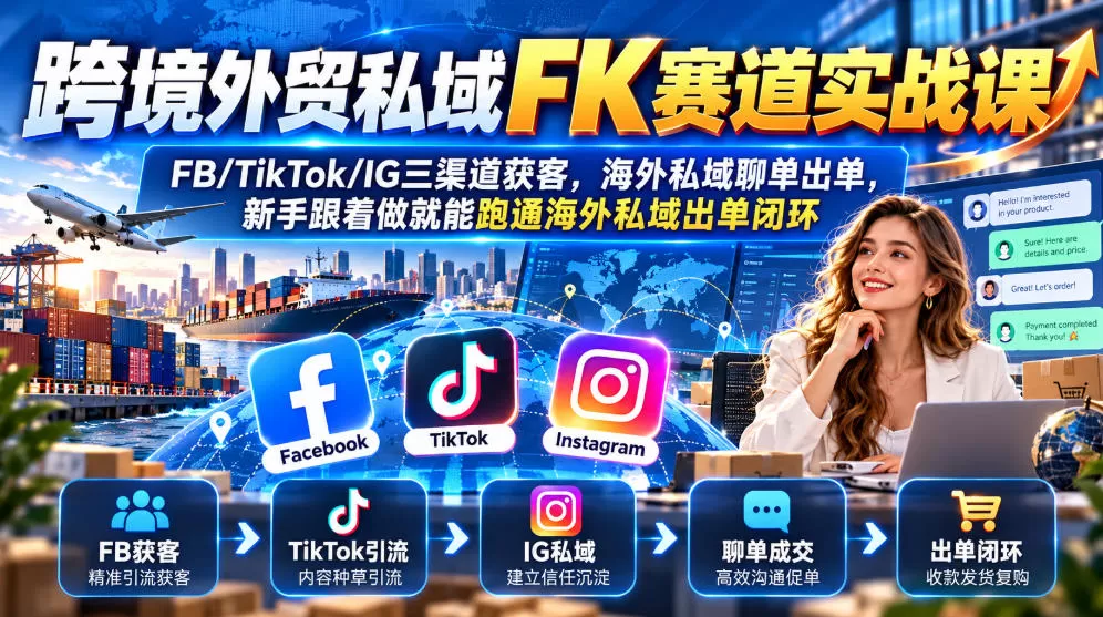 《跨境外贸私域实战:FB/TikTok/IG三渠道获客+聊单成交全链路》-猴哥资源站