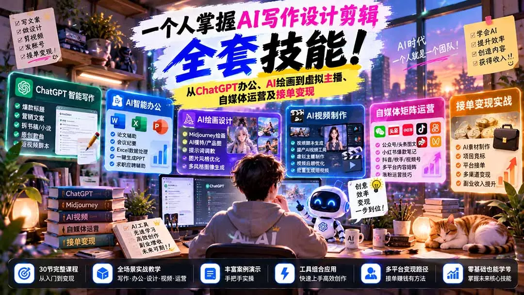 《零基础玩转ChatGPT+AIGC全场景实战,30步打通AI变现路》-猴哥资源站