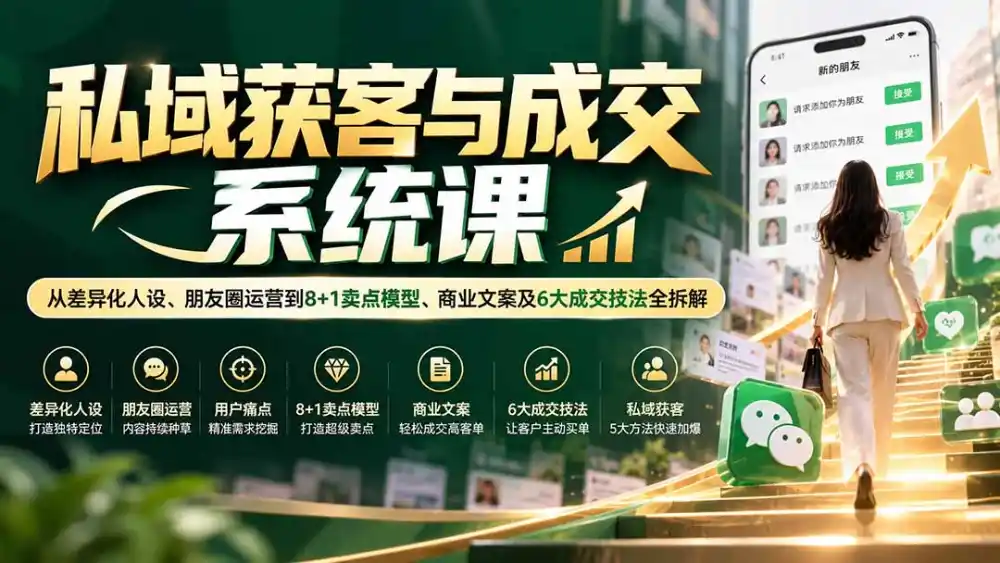 《私域获客成交全链路,5步人设+8+1卖点模型,朋友圈自动成交》-猴哥资源站
